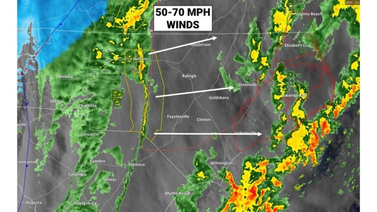 North Carolina, Virginia and South Carolina Slammed by 70 MPH Wind Gusts as Powerful Cold Front Causes Tree Damage and Power Outages
