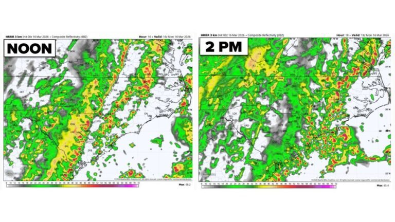 North Carolina and South Carolina Brace for Earlier Arriving Severe Line With 60 to 70 MPH Wind Threat From Charlotte to Raleigh and Columbia Monday