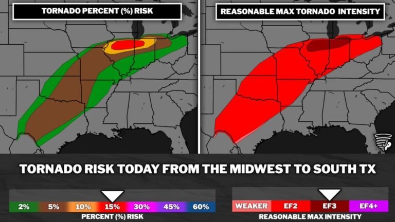 Northern Illinois and Indiana Under Highest Tornado Risk of 2026 So Far as SPC Issues 15% Threat With Potential for EF3 Strength