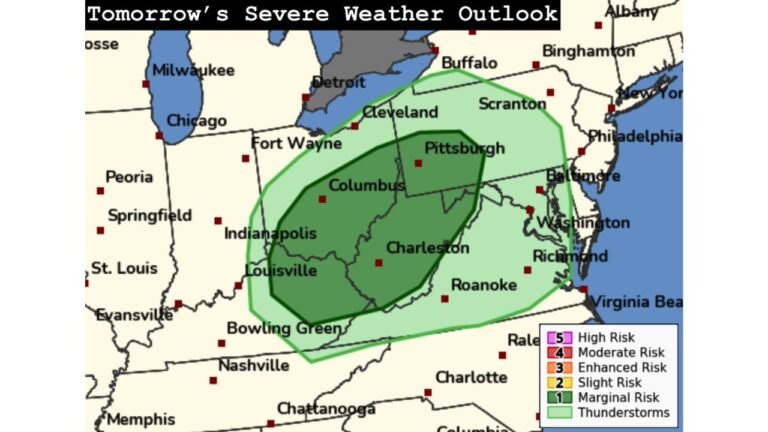 Ohio, Pennsylvania, West Virginia, Kentucky and Virginia Under Marginal Severe Risk as Cold Front Brings Low-End Tornado Threat to Mid-Upper Ohio Valley