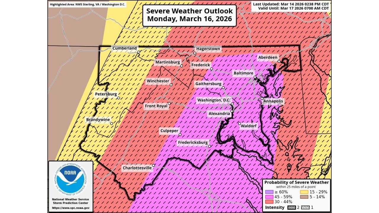 Pennsylvania, Maryland, Virginia and Georgia Brace for Hurricane-Force Wind Threat as Powerful QLCS Targets Washington, D.C., Baltimore and Atlanta Monday