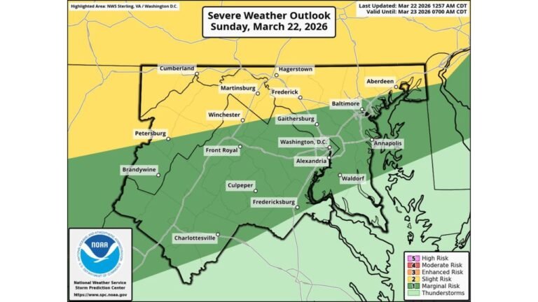 Pennsylvania and Maryland State Line at Highest Risk as Strong Cold Front Brings Severe Thunderstorm Threat to Washington D.C., Baltimore and Northern Virginia Tonight
