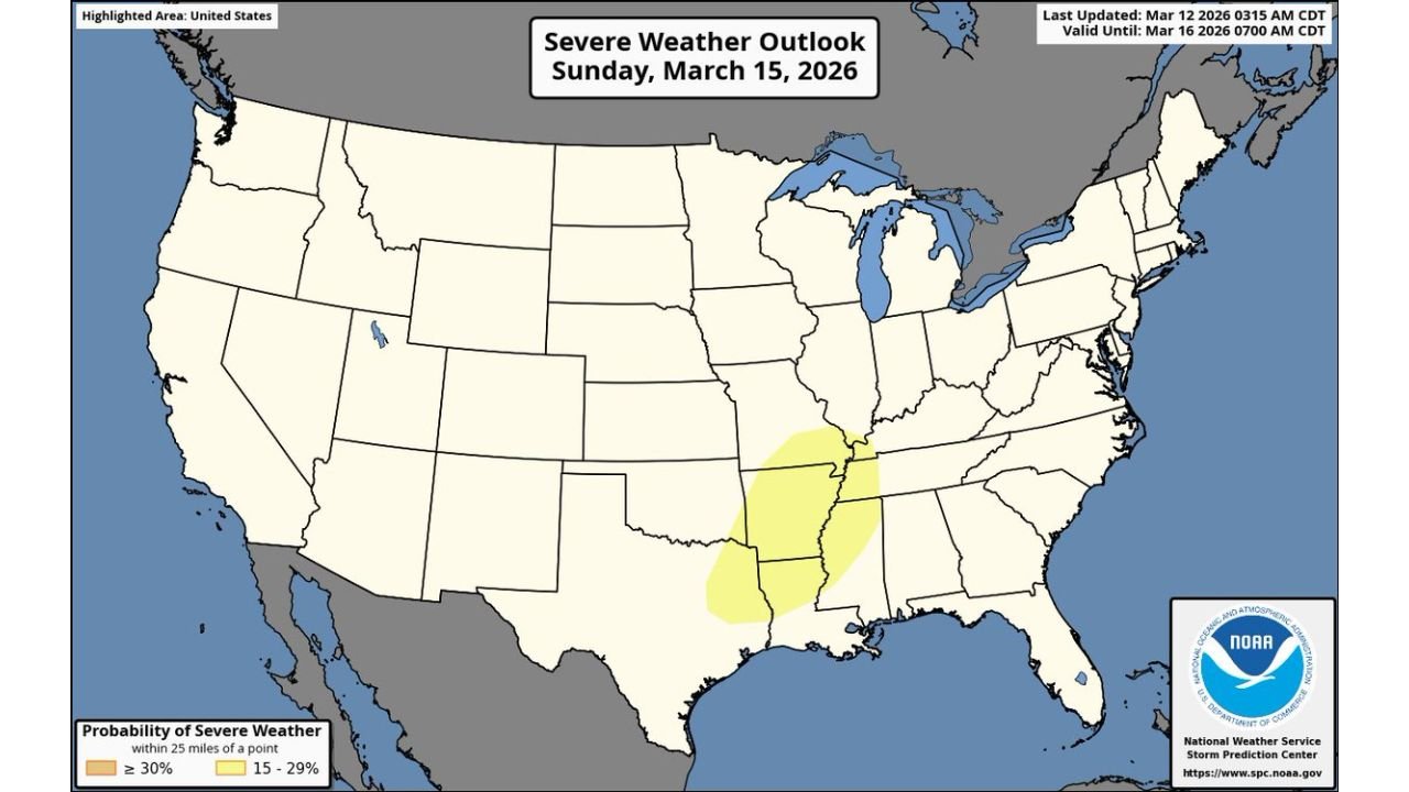 Severe Storm Risk Expands from Texas and Arkansas Sunday to Georgia, the Carolinas and Virginia Monday as SPC Highlights Multi-Day Tornado and Damaging Wind Threat