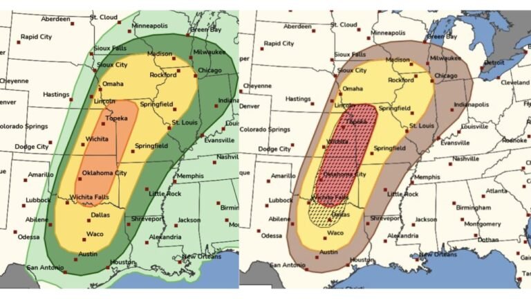 Severe Weather Alert: Enhanced Risk for Tornadoes, Giant Hail, and 60+ MPH Winds From Texas and Oklahoma to Missouri and Illinois Friday