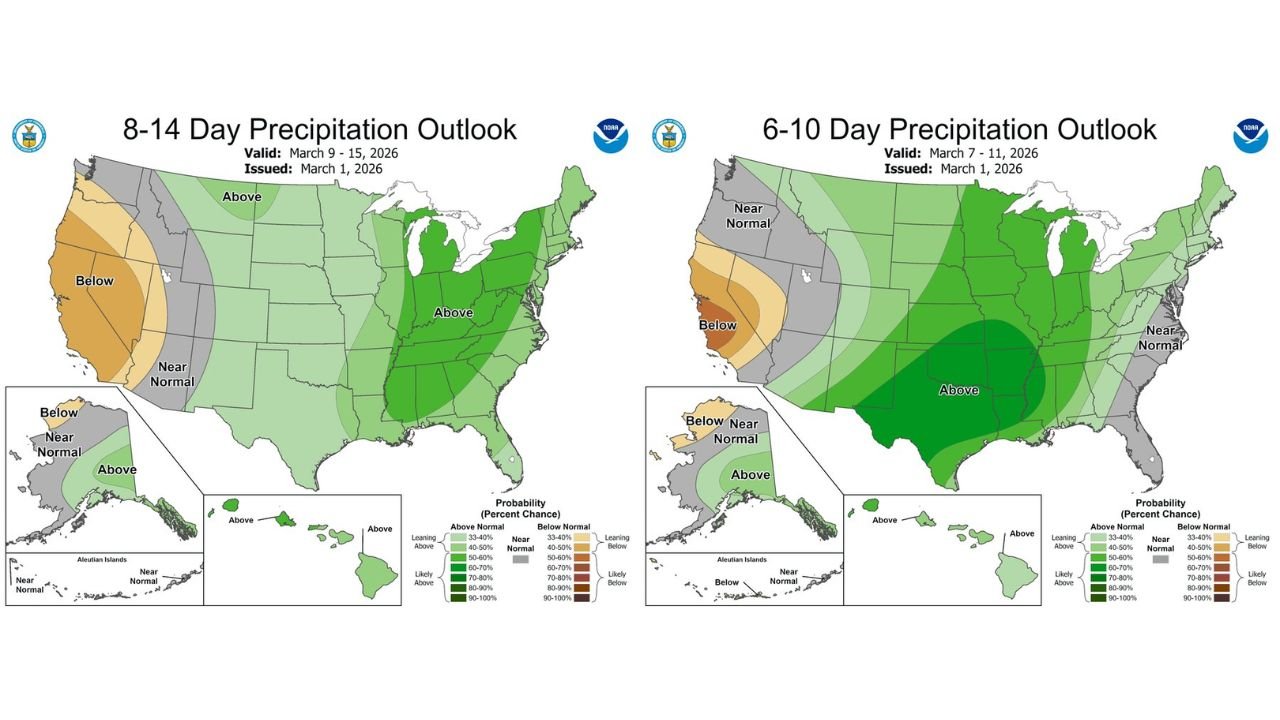 Southern California Faces Windy Pattern With Below-Normal Rainfall Through Mid-March While Midwest and Gulf States Trend Wetter, NOAA Outlook Shows