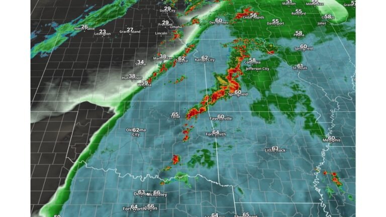 Storm Line Strengthens From Kansas Through Oklahoma Into Missouri Overnight as Cold Front Pushes Southeast With Damaging Wind Threat