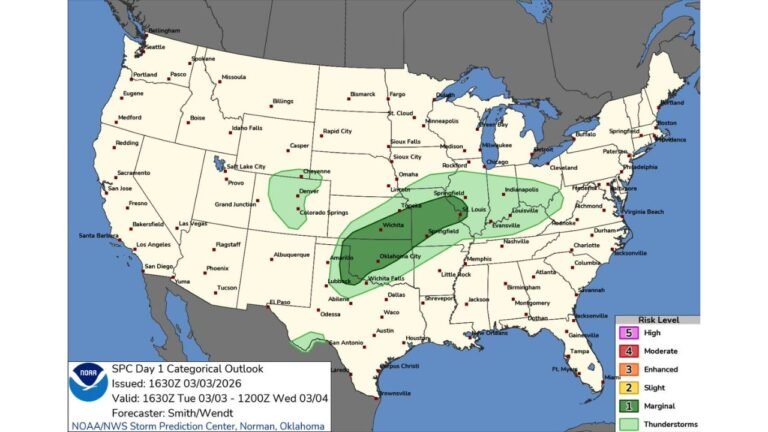 Storm Prediction Center Unveils New Day 1 Outlook Graphics as Marginal Severe Risk Stretches from Texas and Oklahoma to Illinois and Indiana