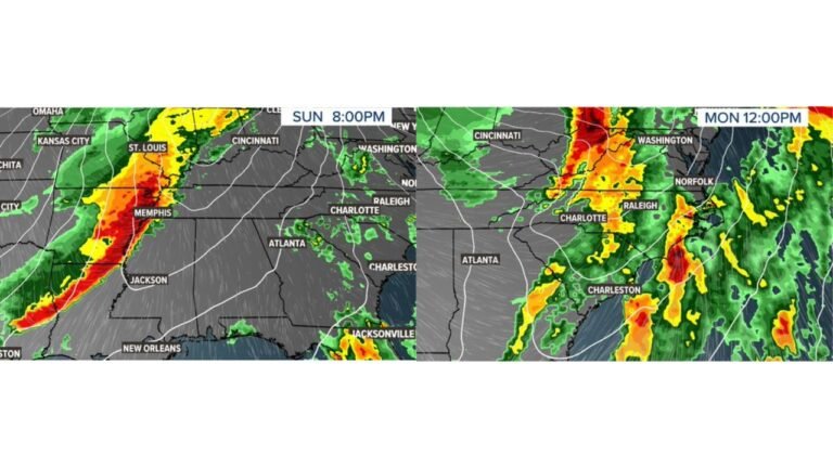Stronger Cold Front Targets Memphis, Charlotte, Raleigh and Norfolk Monday as Severe Storm Threat Expands from Tennessee to the Carolinas and Coastal Virginia