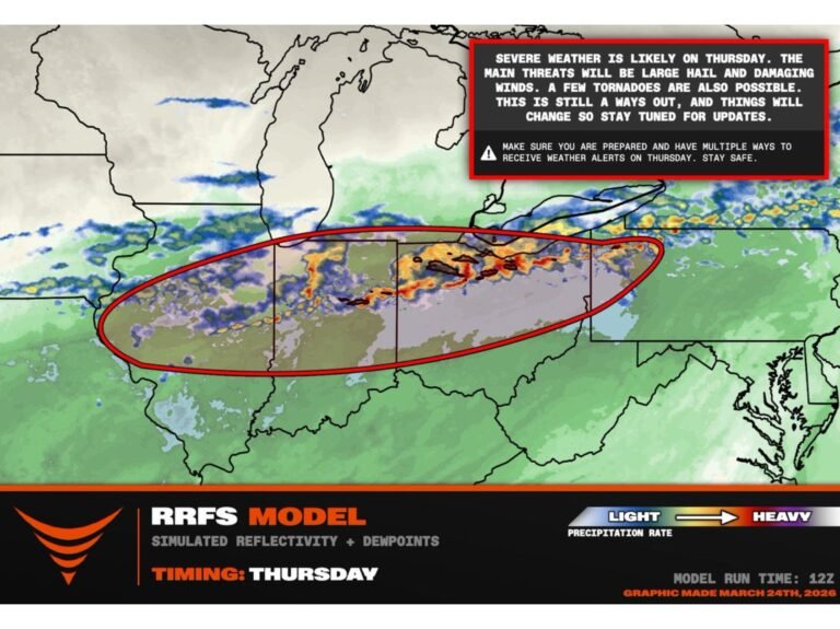 Supercell Threat Building From Central Illinois to Northern Ohio Thursday With Large Hail, Damaging Winds and Isolated Tornado Risk