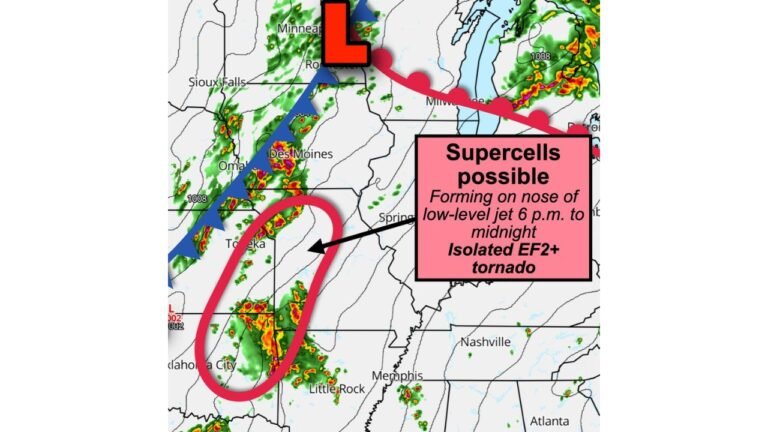 Supercell Threat Targets Oklahoma, Arkansas, Kansas, and Missouri as Evening Storms Could Produce Isolated EF2+ Tornado
