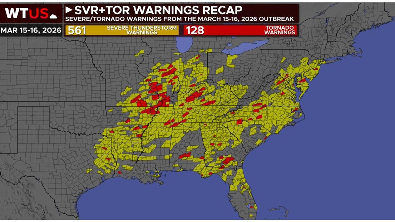 Texas, Louisiana, Mississippi, Alabama and Tennessee Slammed by 689 Warnings as March 15–16 Outbreak Unleashes Massive Severe Weather Across Central and Eastern U.S.
