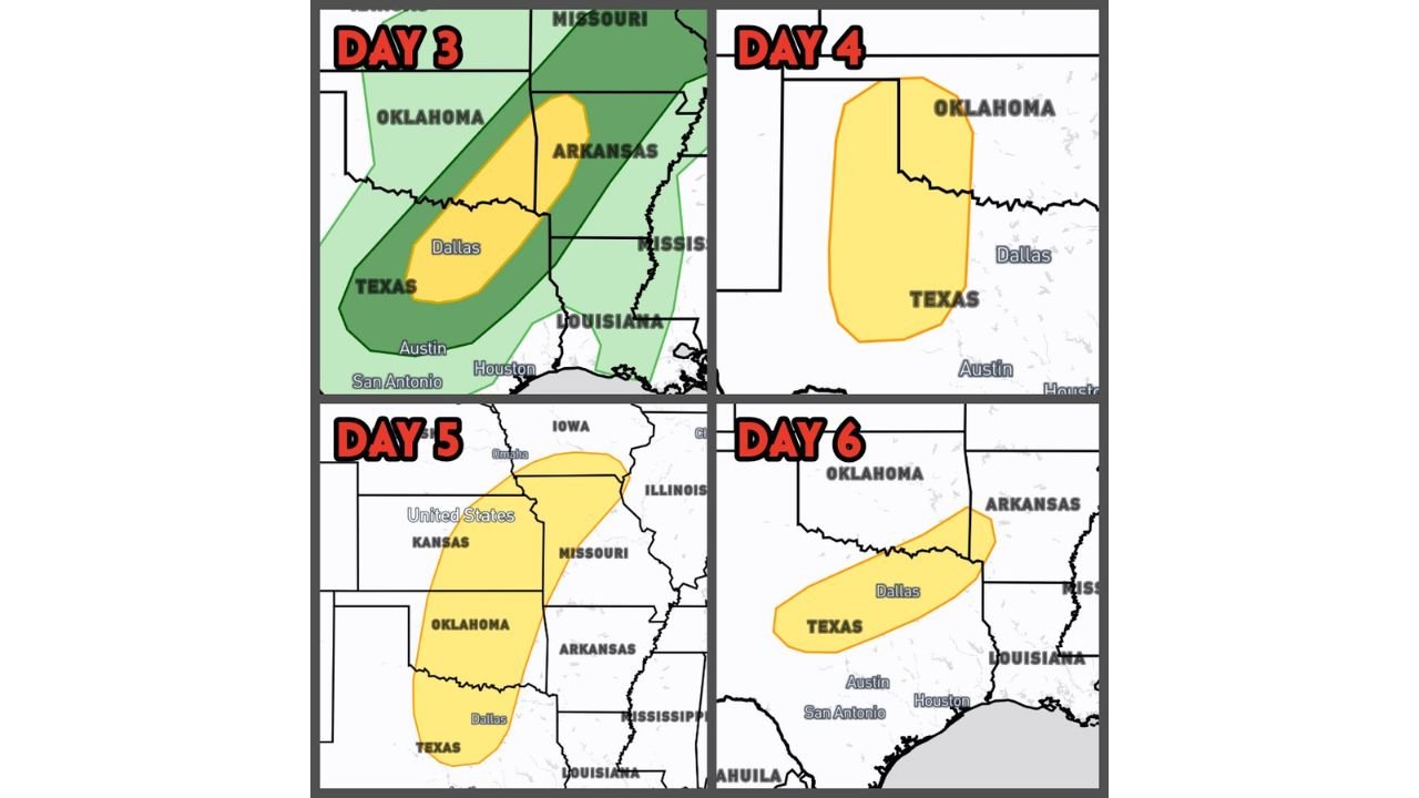 Texas, Oklahoma, Arkansas, Missouri and Southern Iowa Face Multi-Day Tornado Threat as 33 Million Remain Under Severe Weather Risk Through Saturday
