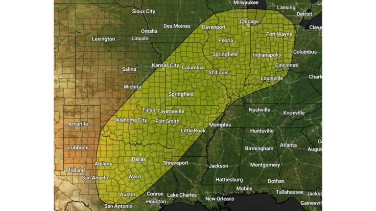 Texas, Oklahoma, Missouri, Arkansas, Illinois and Indiana Face Severe Storm Threat Tuesday With Tornadoes Possible Across the Central United States