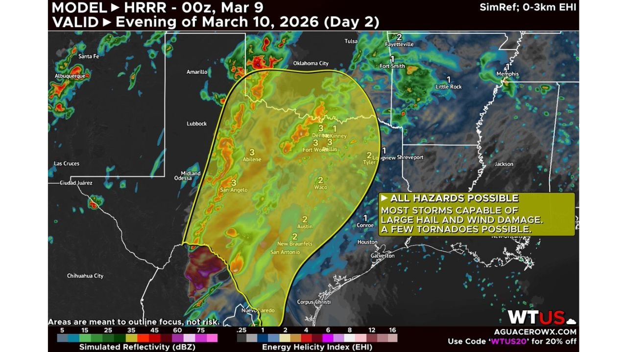 Texas and Oklahoma Severe Storm Threat Tuesday Evening as Large Hail, Damaging Winds and Isolated Tornadoes Target Southern Plains