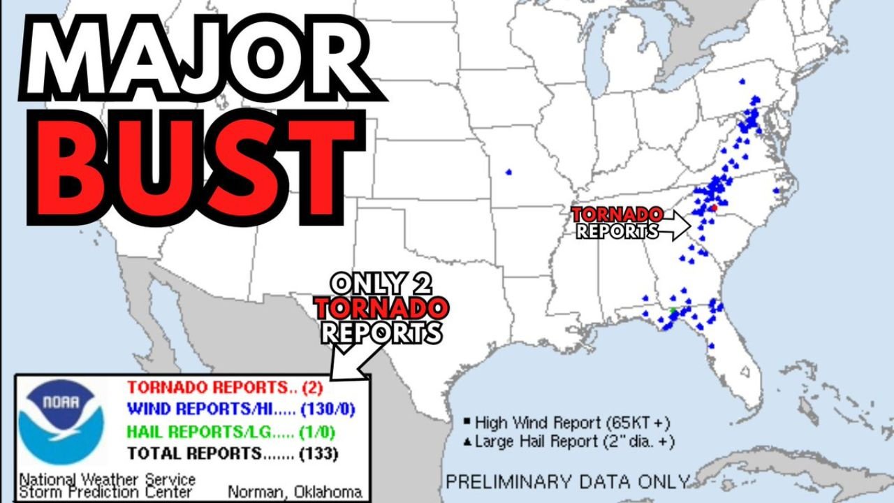 Tornado Threat Across North Carolina, South Carolina, Virginia, Georgia, and Florida Fizzles With Only Two Tornado Reports Confirmed