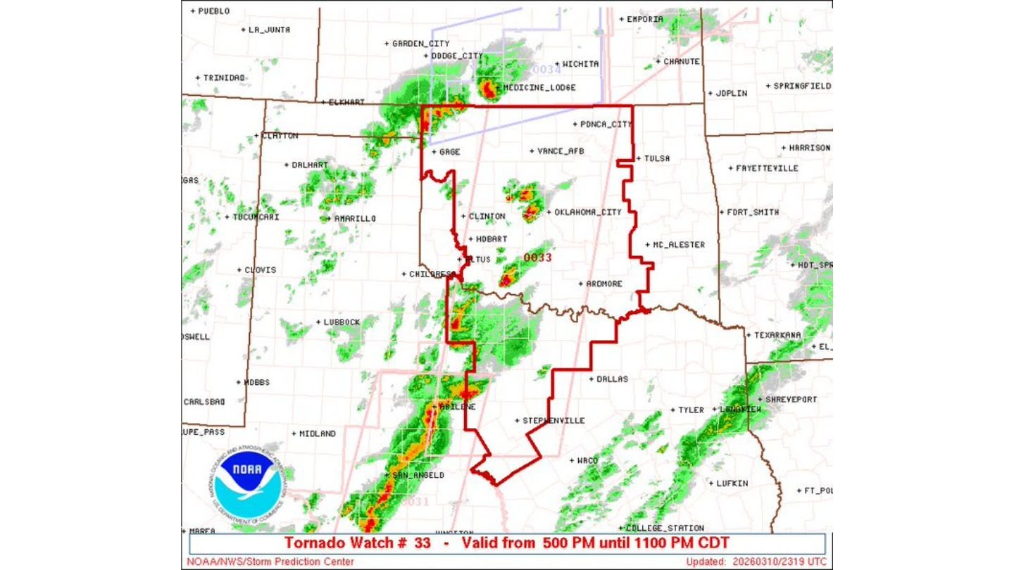 Tornado Watch Issued for Central and Southern Oklahoma as Discrete Supercells Rapidly Intensify from Oklahoma City to Lawton and Ponca City