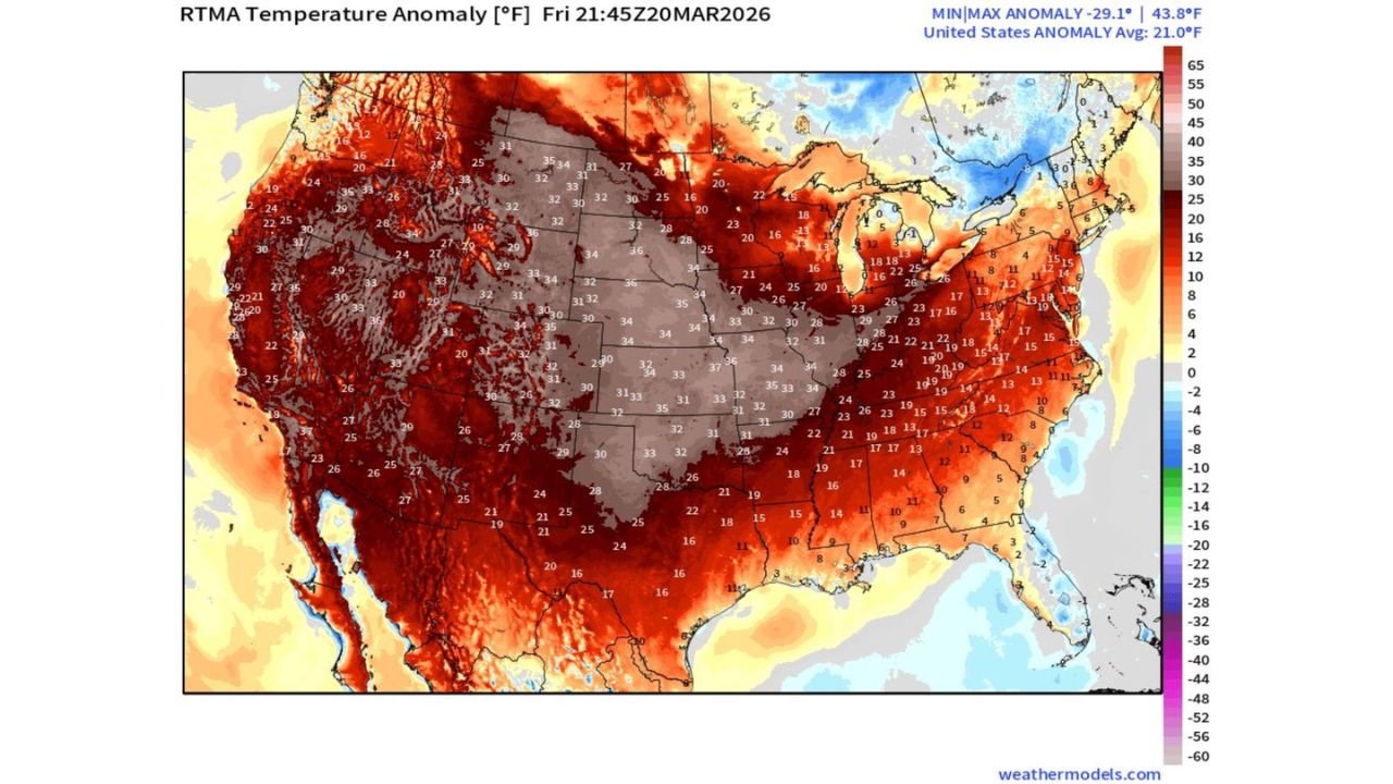 United States Sees Stunning +21°F National Temperature Anomaly on March 20 as Records Fall from California and Texas to New York and Florida
