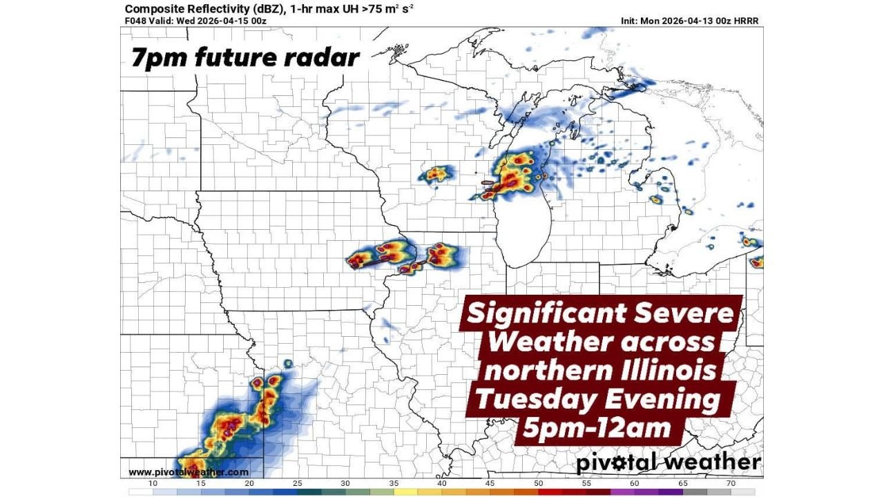 Northern Illinois, Iowa and Wisconsin Brace for Explosive Severe Weather Tuesday Evening as Tennis Ball Hail, 75 MPH Winds and Tornadoes Threaten the I-80 Corridor Between 5 PM and Midnight