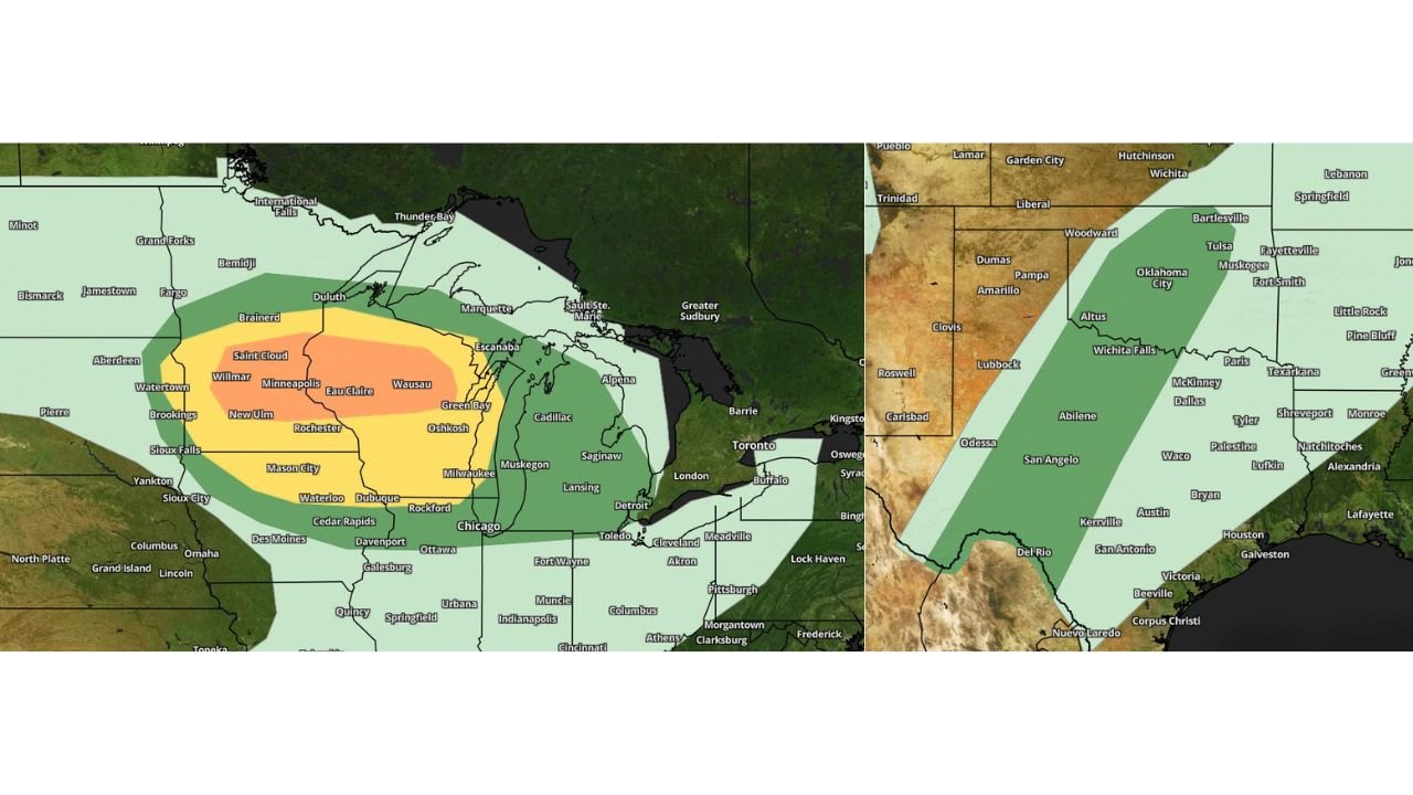 Minnesota and Wisconsin Face Enhanced Risk of Large Hail and Tornadoes Tomorrow While Northern Texas and Oklahoma Watch a Conditional Dryline Threat From Oklahoma City and Dallas to Wichita Falls