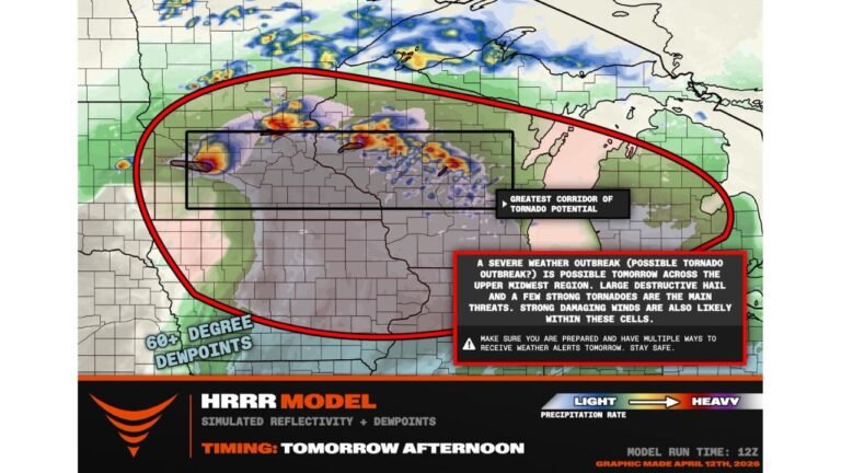 Southern Minnesota and Wisconsin Face a Possible Tornado Outbreak Tomorrow Afternoon as Supercells Erupt After 4 PM Along the Warm Front With Large Destructive Hail and Strong Tornadoes as the Main Threats