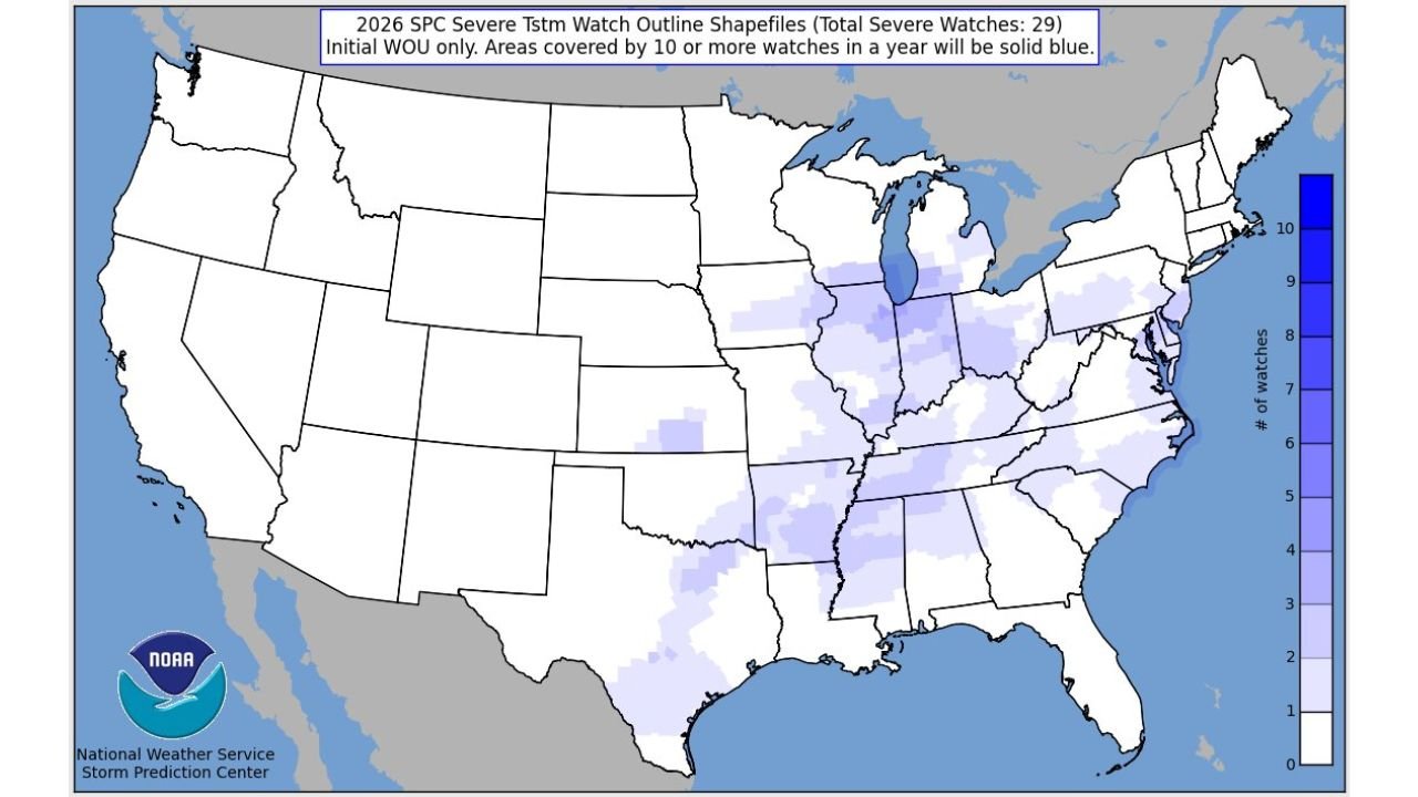 The Midwest and East Are Already Leading the Entire United States in Severe Thunderstorm Watches for 2026 With Illinois, Indiana and Michigan Topping the National Count Just Three Months Into the Year