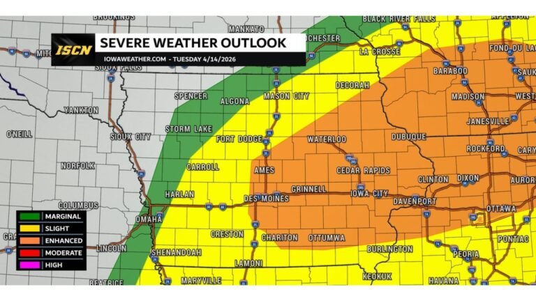 Iowa Faces a Dangerous Tuesday as Strong EF-2 Tornadoes, Very Large Hail and Damaging Winds Target Cedar Rapids, Des Moines, Waterloo and Iowa City From 3 PM Through Tuesday Night