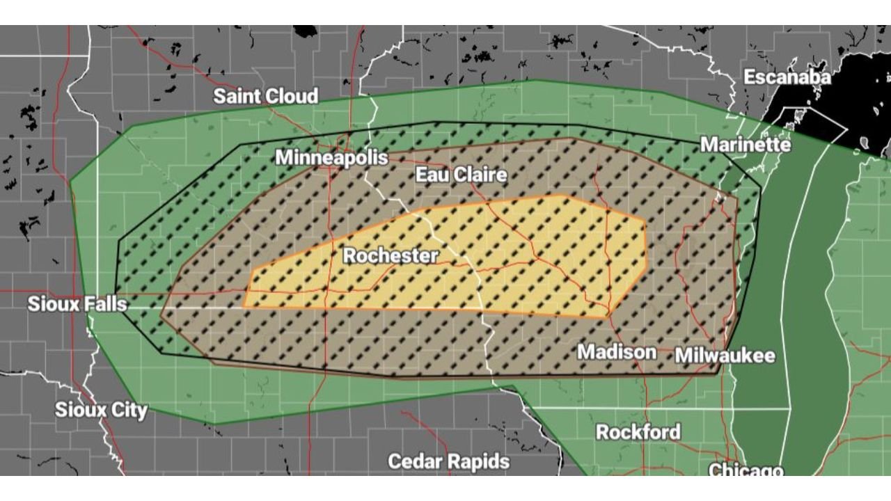Elevated Tornado Threat Targets Minneapolis, Rochester, Eau Claire and Madison Today as Strong Storms Develop by Mid-Afternoon Across Minnesota and Wisconsin With Very Large Hail and Damaging Winds