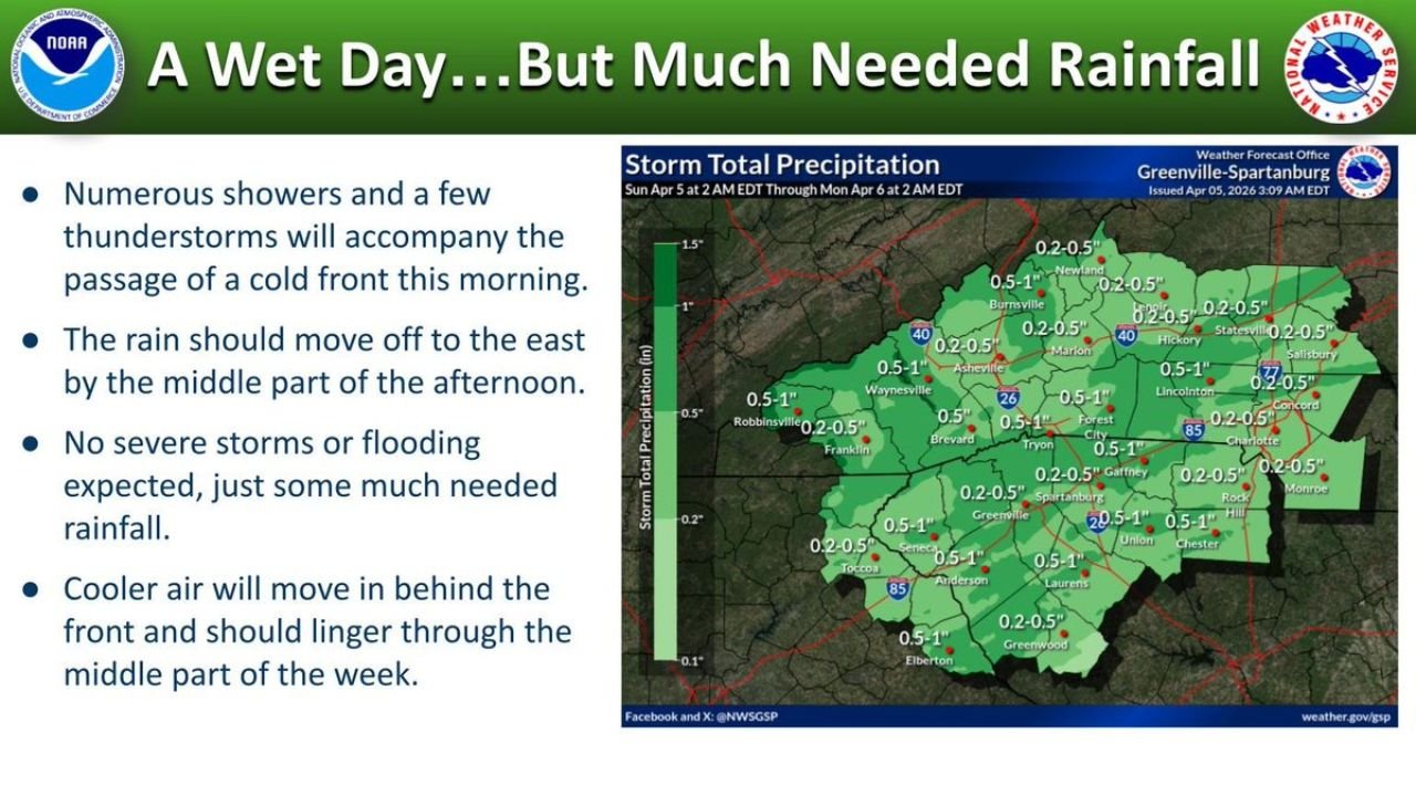 Asheville North Carolina Rain Moves Through Greenville and Charlotte With Morning Storms Before Clearing By Afternoon