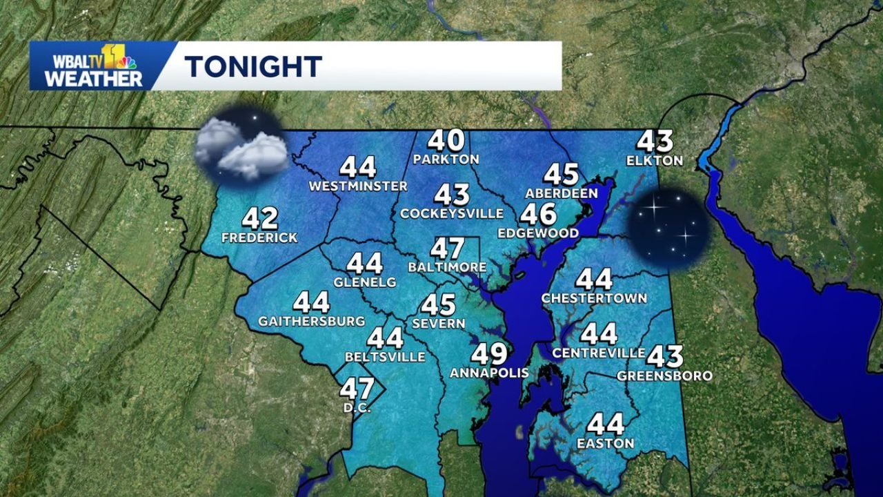 Baltimore, Annapolis, Frederick and the Entire Maryland Metro Face One Last Cool Night With Temperatures Dropping to the Low 40s Before a Heat Surge Takes Over Next Week