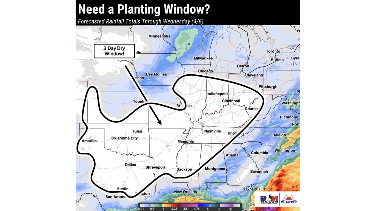 Chicago, Indianapolis and St Louis See Rare 3-Day Dry Window as Planting Conditions Improve Across Midwest and Plains