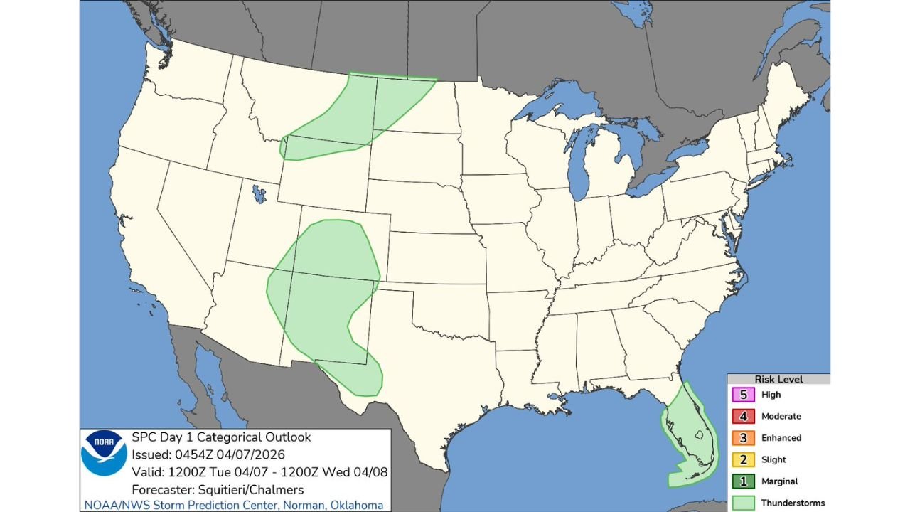 Denver Cheyenne Casper And Albuquerque Among Cities Facing Isolated Thunderstorm Risk As SPC Day 1 Outlook Highlights Wyoming Colorado New Mexico And Florida