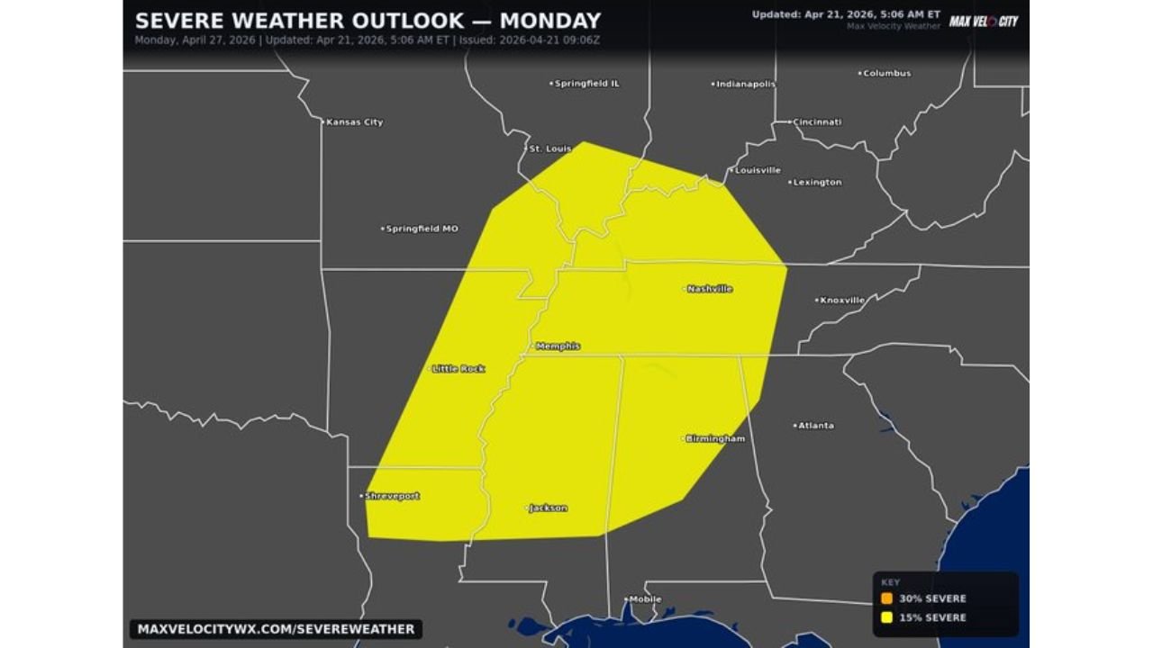 Dixie Alley and the Ohio Valley Face Damaging Winds and Tornadoes Monday as the Mid-South Breaks Its Long Quiet Stretch