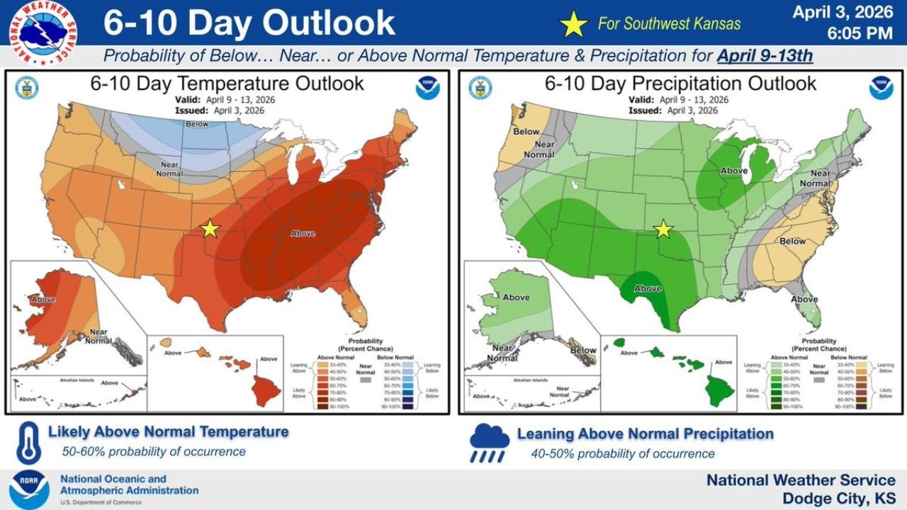 Dodge City, Garden City and Liberal Kansas Face Prolonged Warm Spell with Rising Rain Chances in April 9 to 13 Outlook