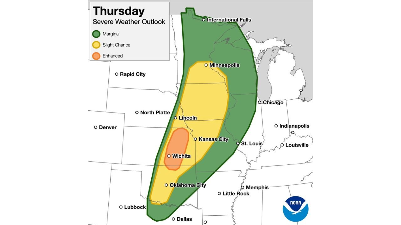 Eastern Kansas and Northern Oklahoma Face EF-2 Tornadoes and 3-Inch Hail Thursday as Supercells Erupt Near Wichita Before Organizing Into a Dangerous Wind-Producing Line Tonight