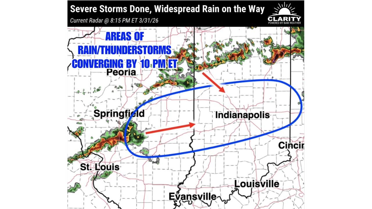 Flash Flooding Threat Builds Overnight for Illinois and Indiana as Heavy Rain and Thunderstorms Converge Toward Indianapolis and Springfield by 10 PM Tuesday