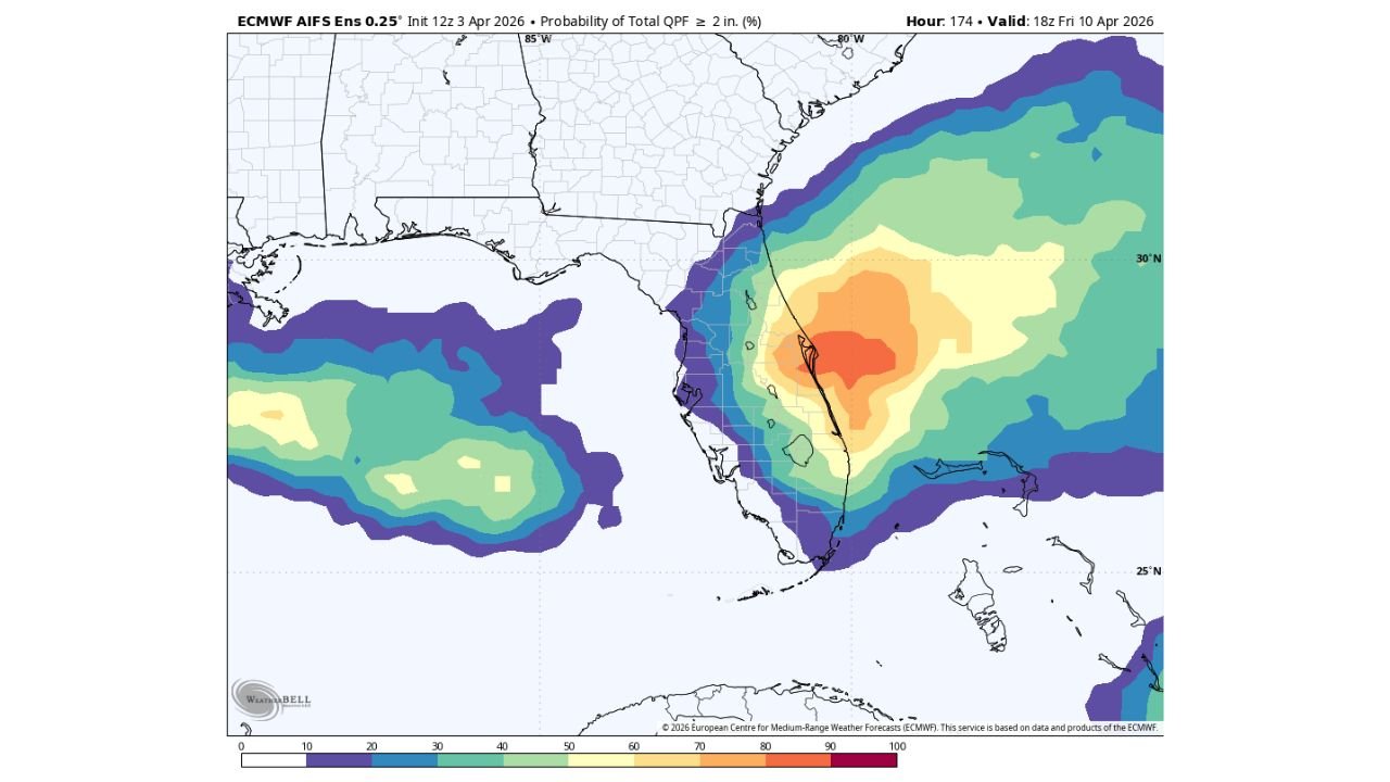 Florida East Coast Could See Heavy Rain Surge Next Week as Offshore Low Pressure Threat Builds Near Space Coast and West Palm
