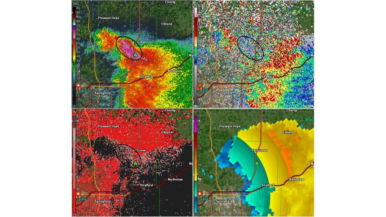 Golf Ball to Softball-Sized Hail Falling Northeast of Springfield Missouri as Radar Data Confirms a Dangerous Giant Hail Core Over Fair Grove