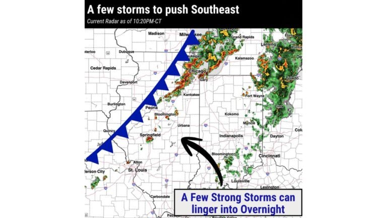 Illinois, Indiana, and Michigan See Late Night Storms Push Southeast From Chicago With Lingering Strong Storm Threat Into Overnight Hours