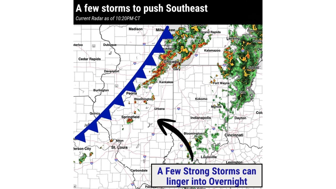 Illinois, Indiana, and Michigan See Late Night Storms Push Southeast From Chicago With Lingering Strong Storm Threat Into Overnight Hours
