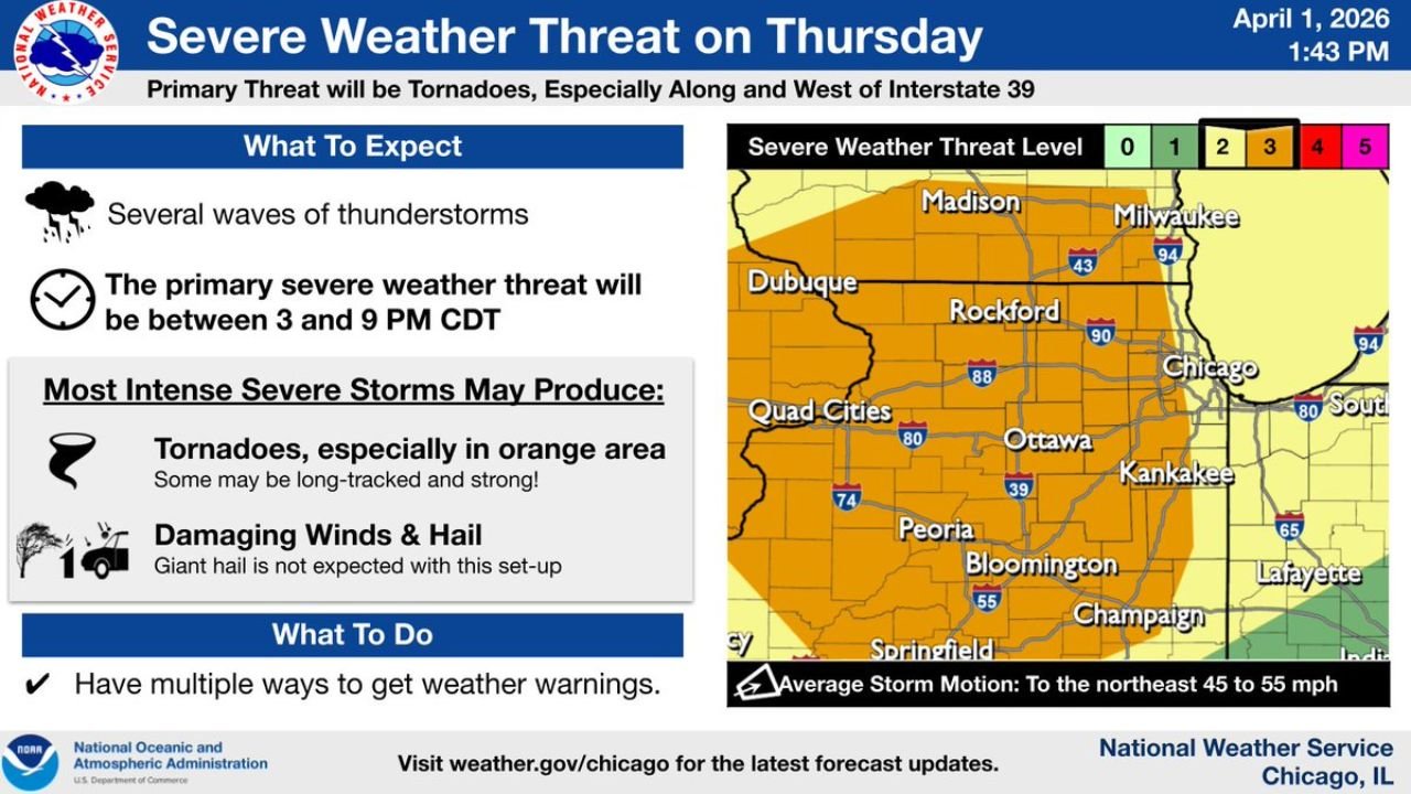 Illinois Wisconsin and Iowa Residents Urged To Prepare As Tornado Threat Targets Areas Along And West Of I 39 Thursday Afternoon