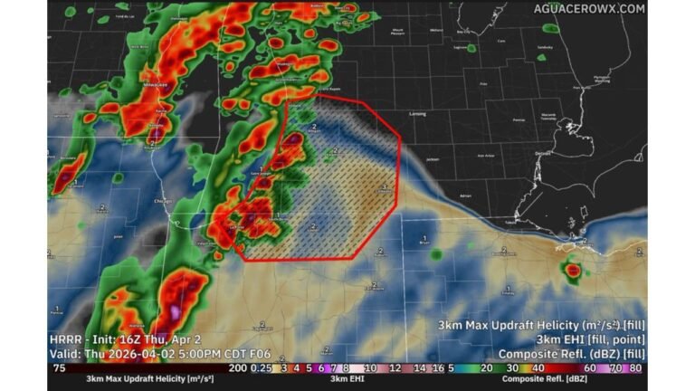 Indiana and Southwestern Michigan Face Increasing Tornado Risk This Afternoon as Warm Front and Wind Shear Align Near South Bend and Benton Harbor