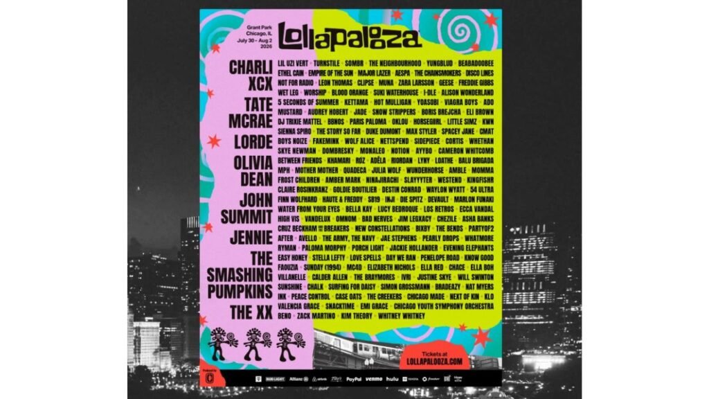 Lollapalooza 2026 Full Lineup Revealed: Charli XCX, Lorde, and Smashing Pumpkins Are Headed to Chicago This Summer