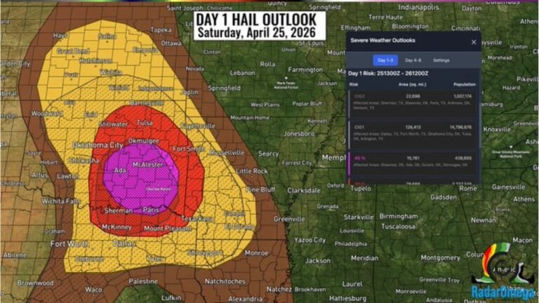 Moderate Risk Severe Weather Day Threatens Oklahoma, Texas, Arkansas and Kansas With Giant Hail, Tornadoes and Damaging Winds on April 25