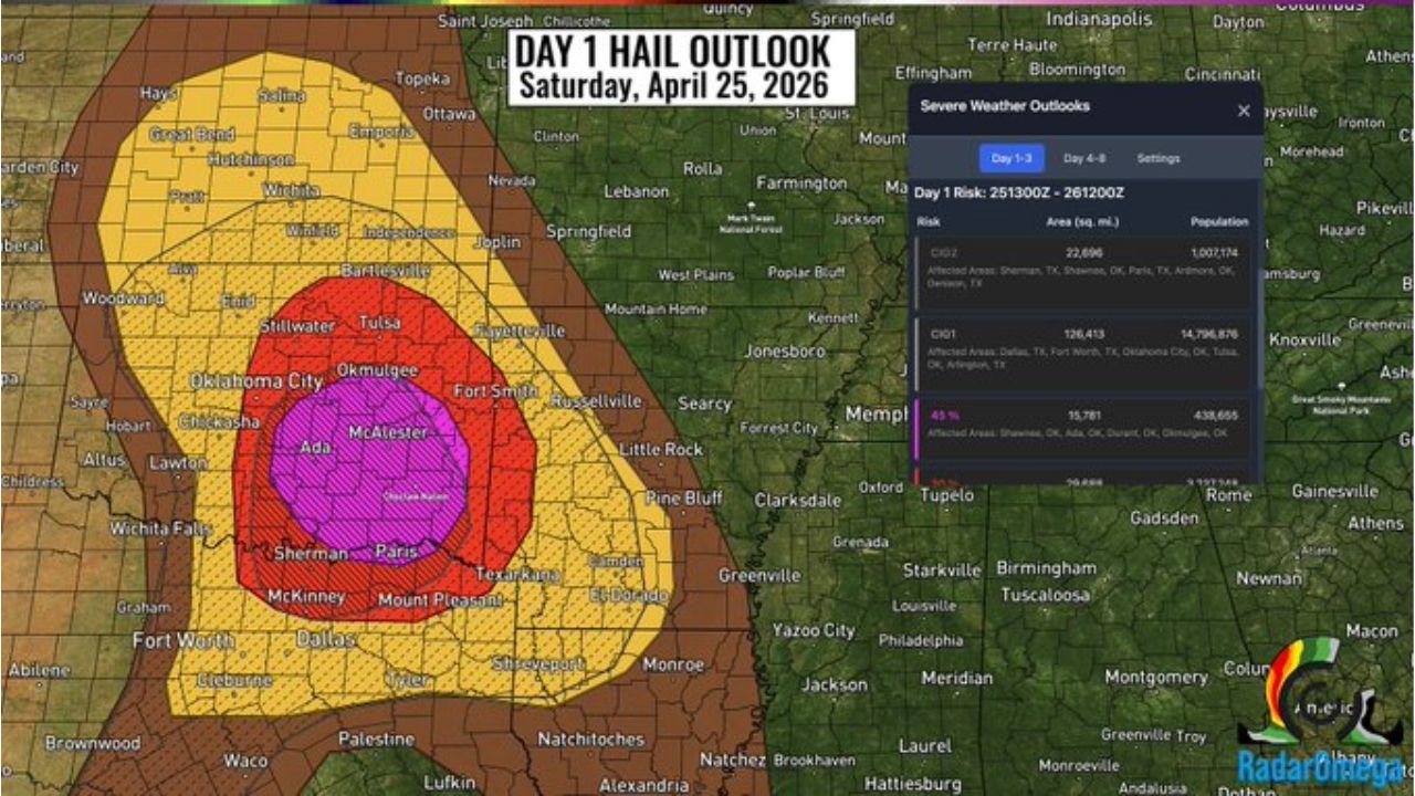 Moderate Risk Severe Weather Day Threatens Oklahoma, Texas, Arkansas and Kansas With Giant Hail, Tornadoes and Damaging Winds on April 25