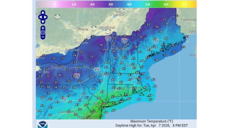 New York Boston Hartford And Albany Face Sharp Temperature Divide As Cold Air Locks Northern Areas In 30s While NYC And Philadelphia Push Into 50s Tuesday