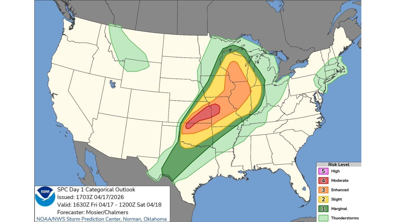 Oklahoma City Wichita Kansas City And Columbia Face Level 4 Severe Storm Risk Friday With Tornadoes Large Hail And Damaging Winds Expected