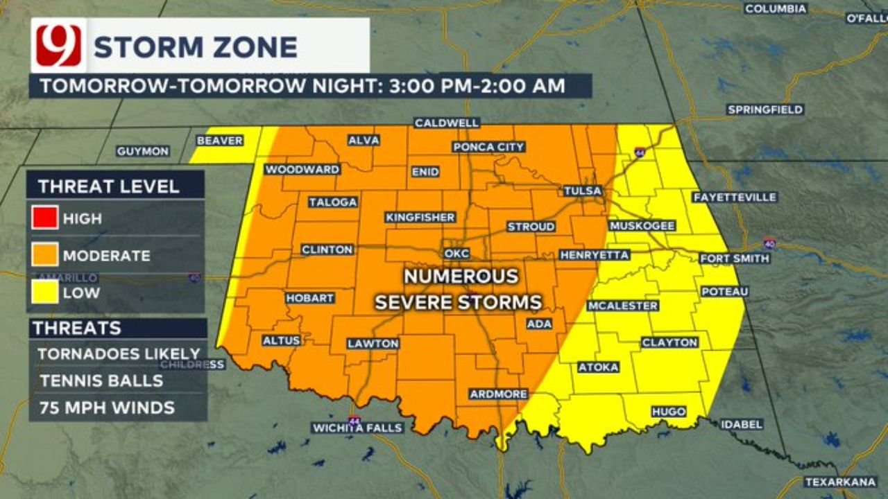 Oklahoma Faces Its Most Dangerous Severe Weather Day Since March as Tornadoes, Tennis Ball Hail and 85 MPH Winds Target the State From Western Counties to Tulsa Wednesday