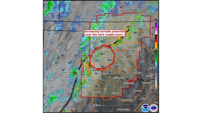 Oklahoma and Texas See Rapidly Increasing Tornado Threat Near Childress and Elk City as Storm Prediction Center Warns of Strong Storms Within Watch 86
