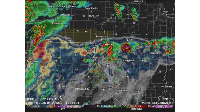 Peoria, Springfield and Macomb in Illinois Face Immediate Tornado Threat as Supercell Strengthens Near Warm Front While Iowa Storm Pushes North
