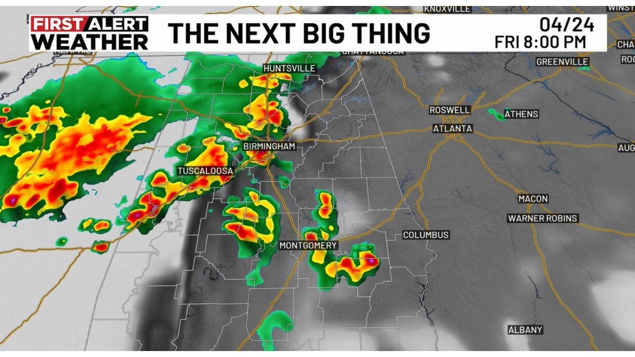 Rain and Storms Move Into Alabama Friday Evening Bringing Much-Needed Moisture to Birmingham, Tuscaloosa and Montgomery With a Marginal Severe Risk for Far Western Alabama